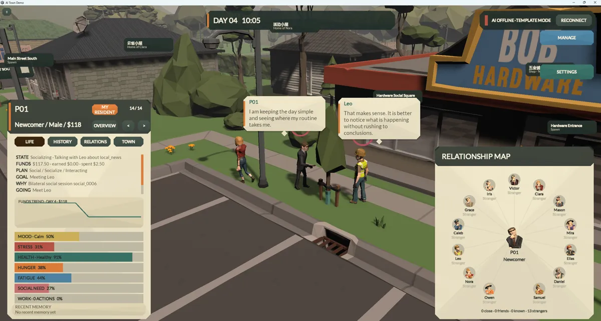 AI Town observation interface