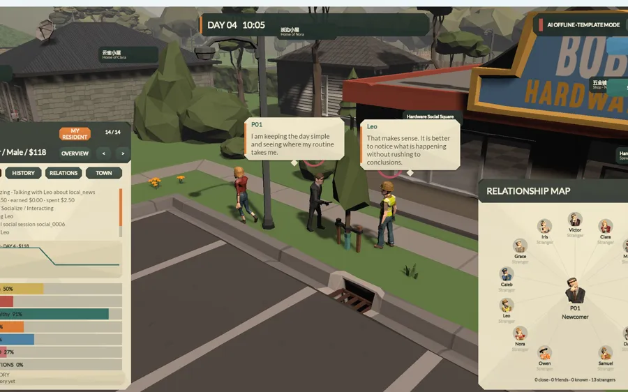 AI Town simulation and study