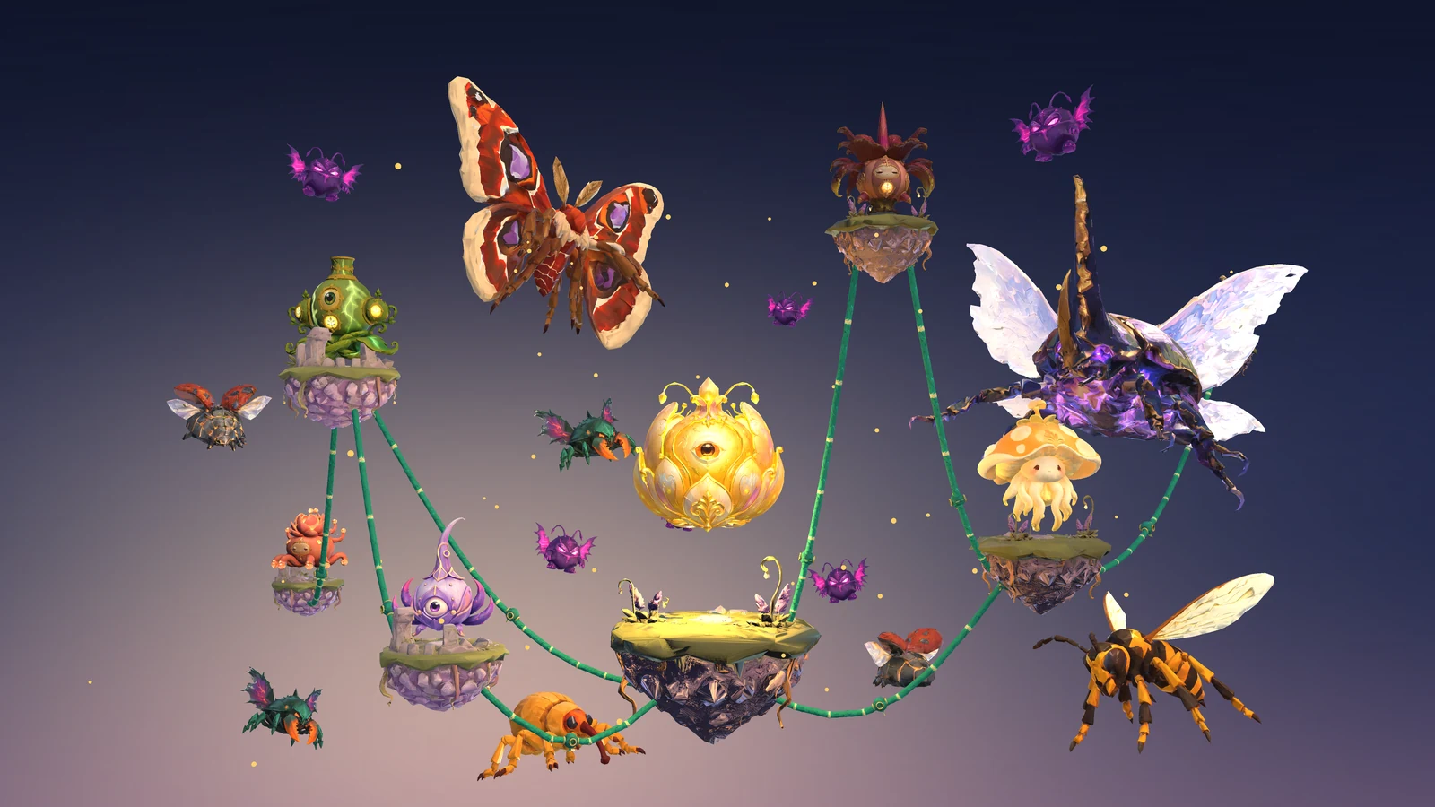 Skyvine key art: mother core, islands, plants and bosses