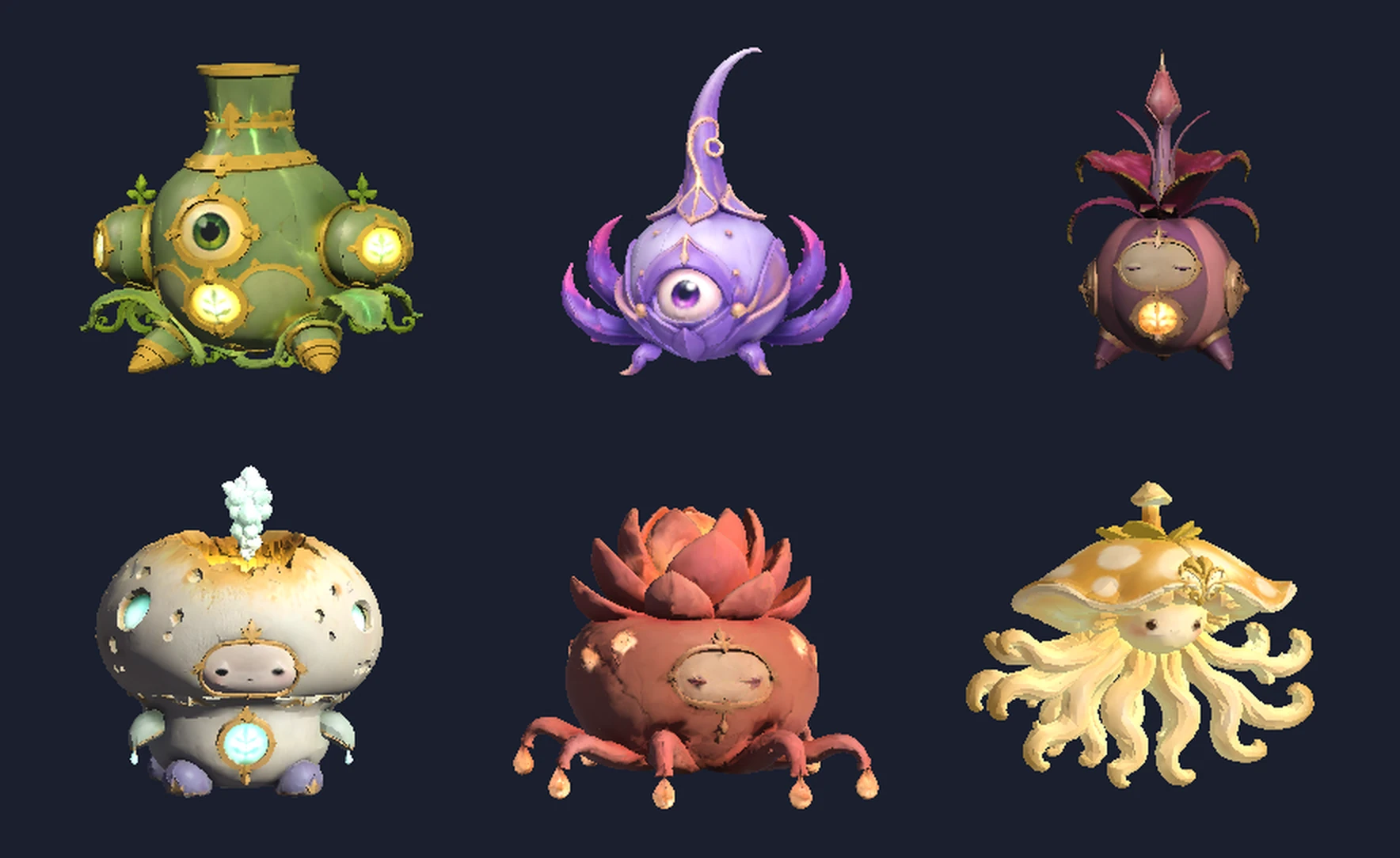 The six plants in their mid-stage form